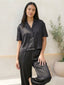 Women’s Black Linen Lounge Co-ord Set | Relaxed Fit Nightwear & Casual Wear