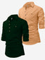 BLUE ROBED men's Casual Slim Fit Full Sleeve Cotton Kurta (Pack 2) in Green