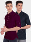 BLUE ROBED men's Casual Slim Fit Full Sleeve Cotton Kurta (Pack 2) in Magenta