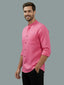 Full Sleeve Chinese Collar Cotton Slim Shirt for Men and Boys in Pink by BLUE ROBED