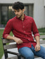 Men's Full Sleeve Spread Collar Cotton Slim Fit Printed Shirt in Red by BLUE ROBED