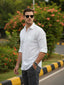 100% Cotton Men's Strip Full Sleeve Shirt Any Occasion Wear in White by BLUE ROBED