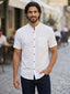 Half Sleeve Chinese Collar Cotton Slim Shirt for Men and Boys in White by BLUE ROBED