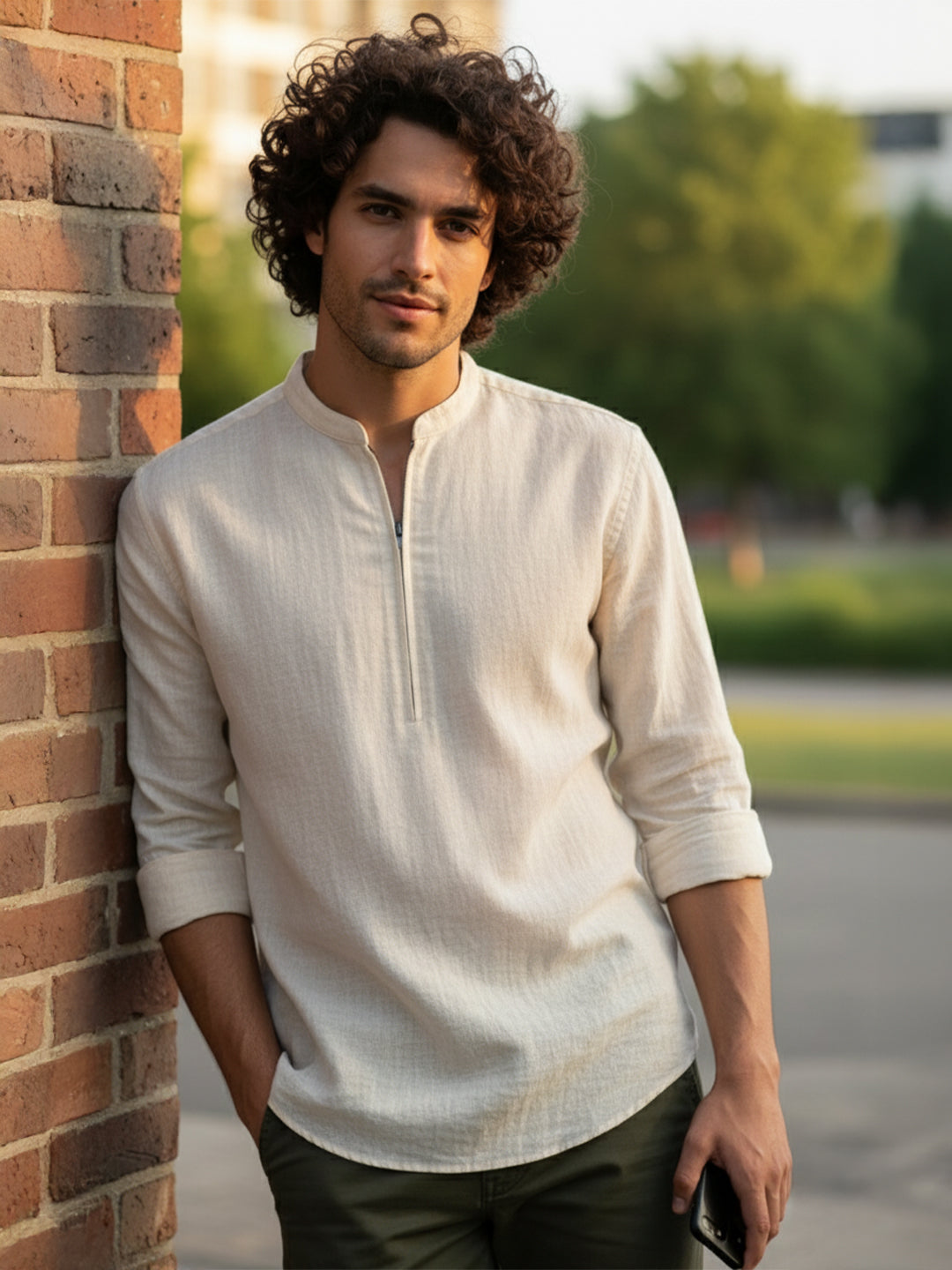 BLUE ROBED Full Sleeve Kurta for men Daily Wear in Beige view 19