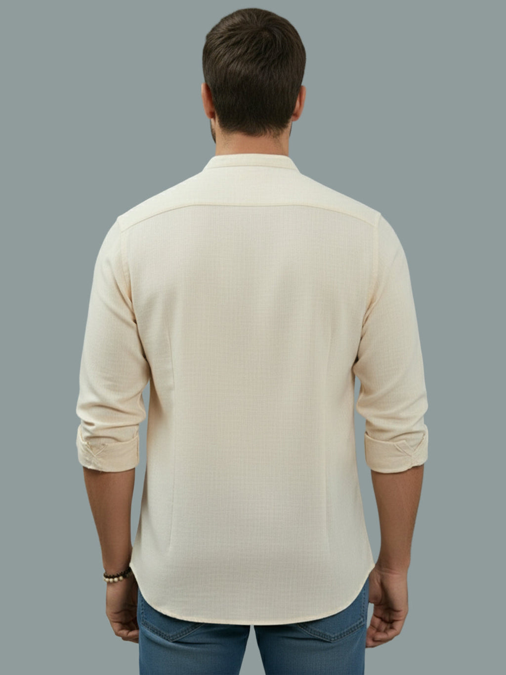 Full Sleeve Chinese Collar Cotton Slim Shirt for Men and Boys in Shirt For Men And Pink by BLUE ROBED, fit view