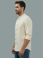 Full Sleeve Chinese Collar Cotton Slim Shirt for Men and Boys in Shirt For Men And Pink by BLUE ROBED, fabric detail