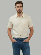 Half Sleeve Spread Collar Cotton Slim Shirt for Men and Boys in Shirt For Men And Yellow by BLUE ROBED, style view
