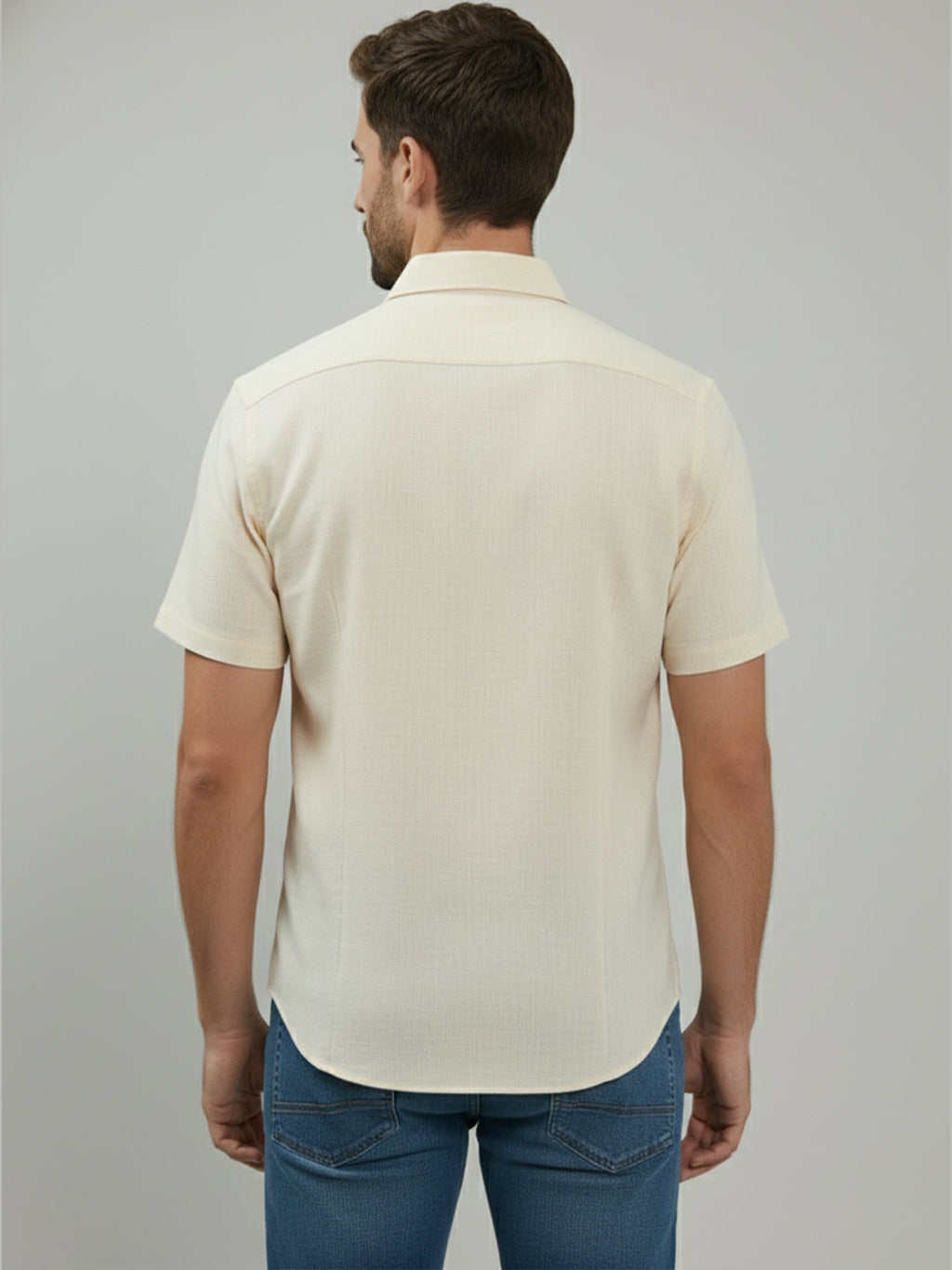 Half Sleeve Spread Collar Cotton Slim Shirt for Men and Boys in Shirt For Men And Yellow by BLUE ROBED, fabric detail