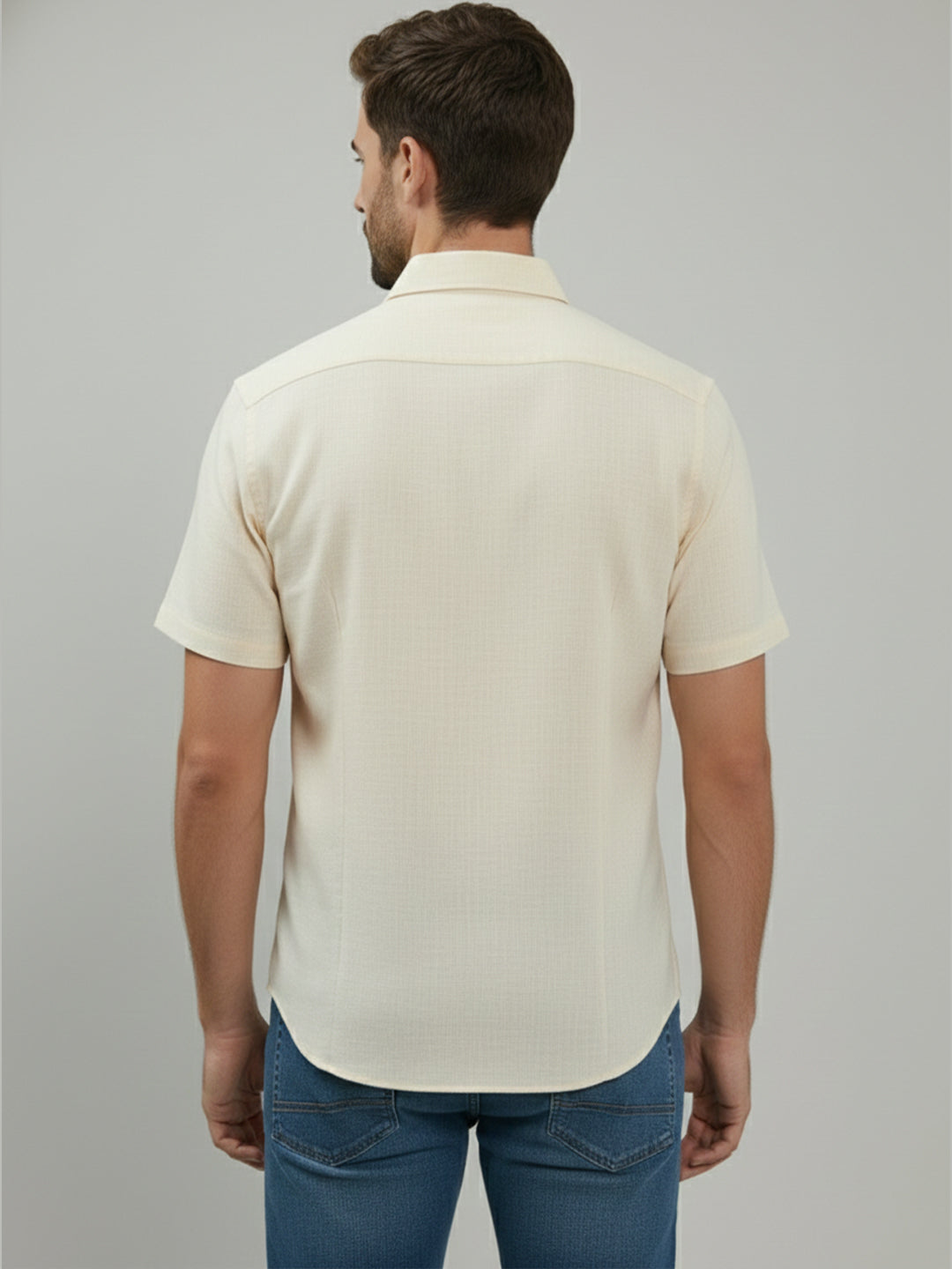 Half Sleeve Spread Collar Cotton Slim Shirt for Men and Boys in Shirt For Men And Yellow by BLUE ROBED, fabric detail