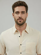 Half Sleeve Spread Collar Cotton Slim Shirt for Men and Boys in Shirt For Men And Yellow by BLUE ROBED, side view