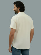 Half Sleeve Chinese Collar Cotton Slim Shirt for Men and Boys in Shirt For Men And White by BLUE ROBED, fabric detail