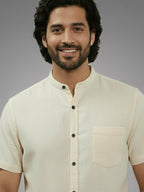 Half Sleeve Chinese Collar Cotton Slim Shirt for Men and Boys in Shirt For Men And White by BLUE ROBED, side view