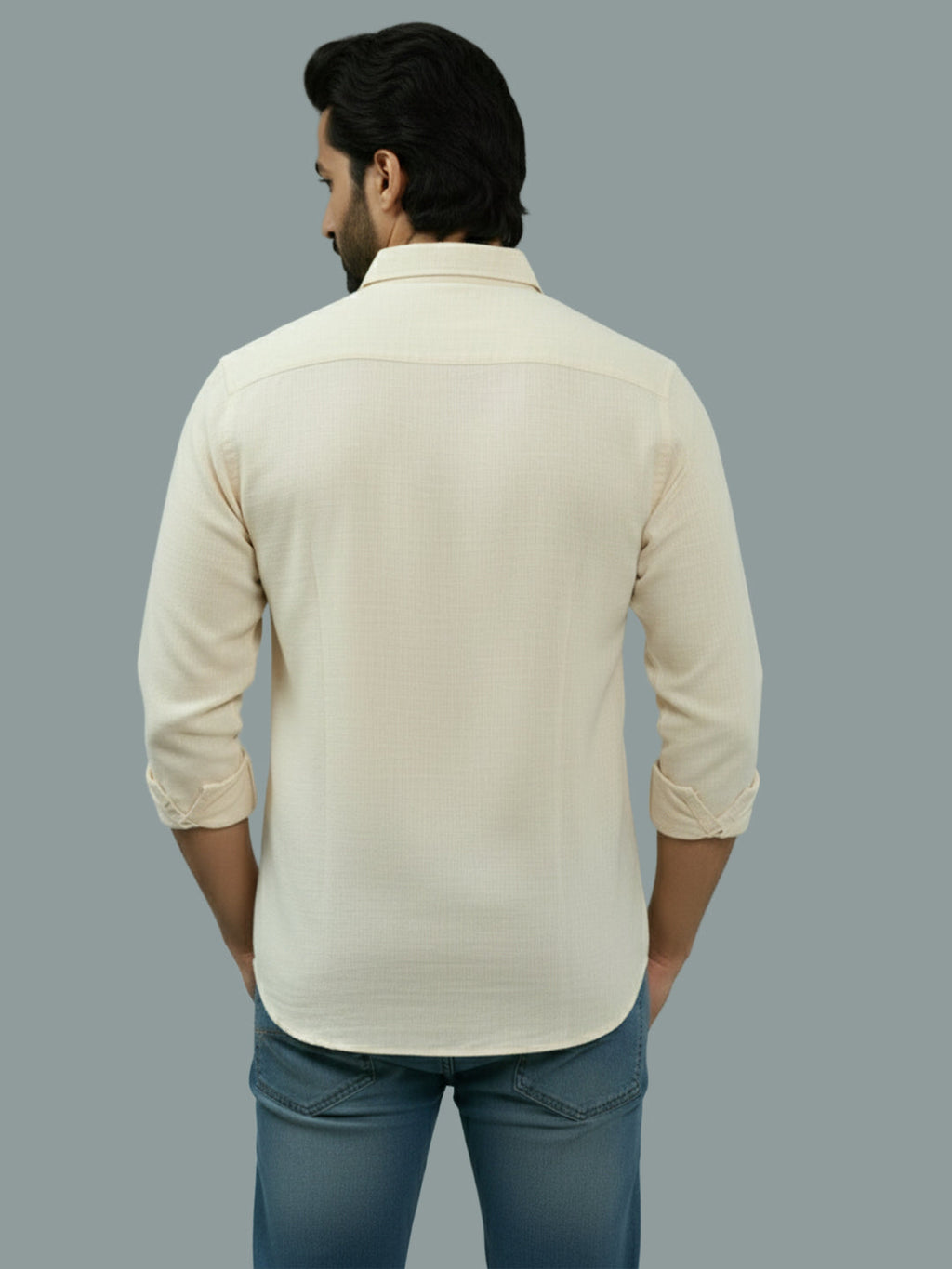 Full Sleeve Spread Collar Cotton Slim Shirt for Men and Boys in Shirt For Men And Green by BLUE ROBED, back view