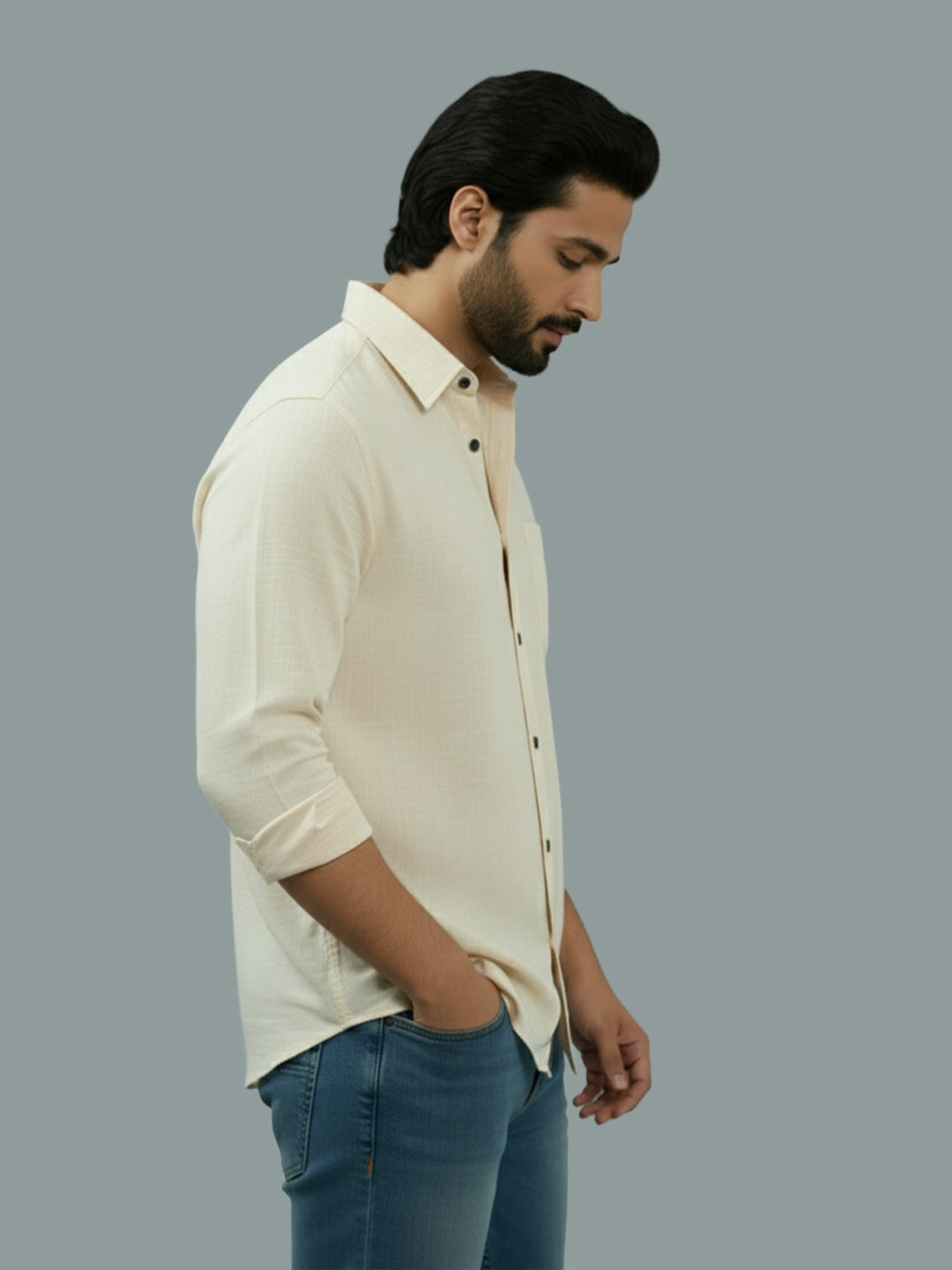 Full Sleeve Spread Collar Cotton Slim Shirt for Men and Boys in Shirt For Men And Green by BLUE ROBED, detail view