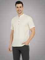 BLUE ROBED Half Sleeve Kurta for men in Beige