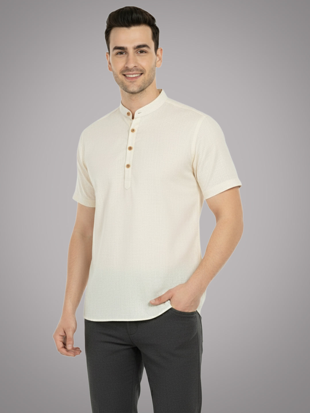 BLUE ROBED Half Sleeve Kurta for men in Beige