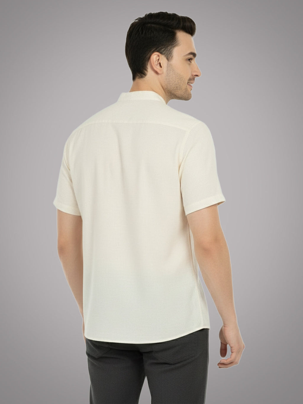 BLUE ROBED Half Sleeve Kurta for men in Beige view 11
