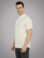BLUE ROBED Half Sleeve Kurta for men in Beige view 13