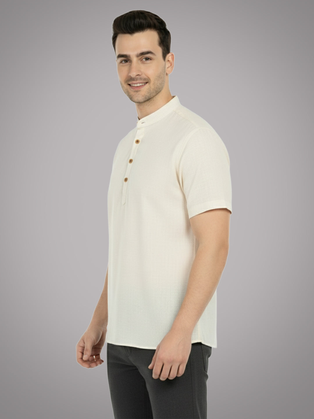 BLUE ROBED Half Sleeve Kurta for men in Beige view 13