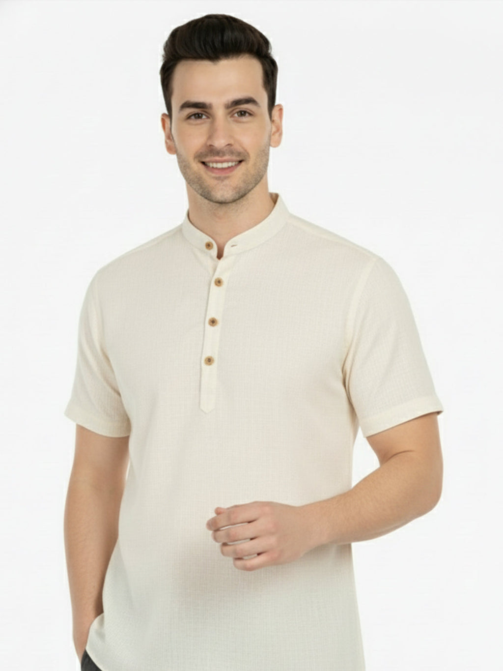 BLUE ROBED Half Sleeve Kurta for men in Beige view 12