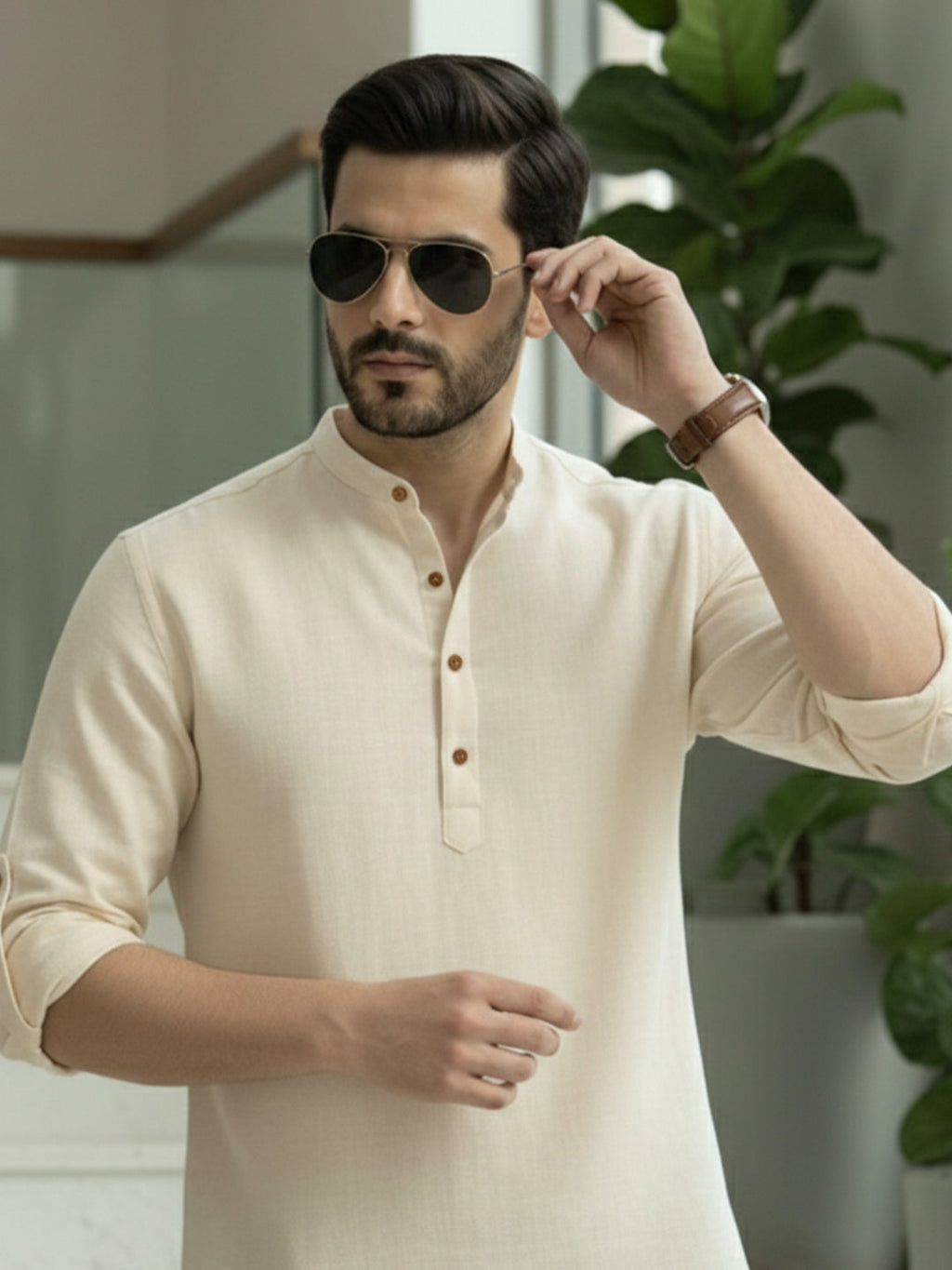 BLUE ROBED Full Sleeve Kurta for men Office Wear in Beige view 131