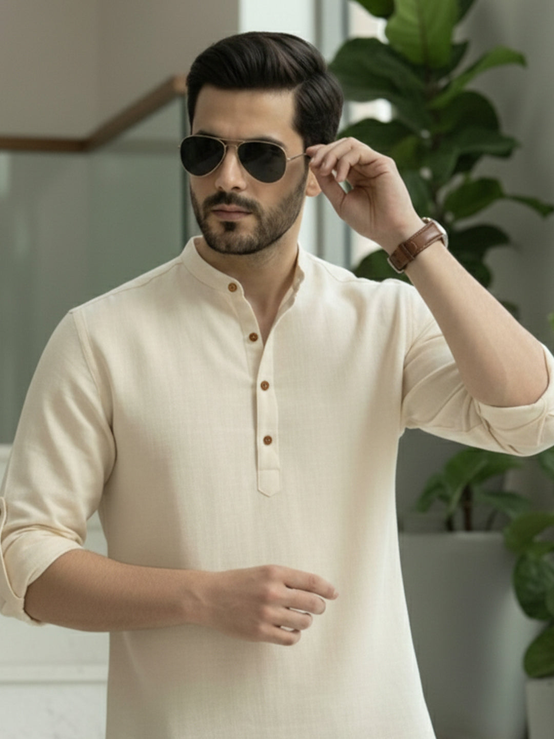BLUE ROBED Full Sleeve Kurta for men Office Wear in Beige view 131
