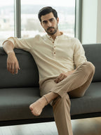 BLUE ROBED Full Sleeve Kurta for men Office Wear in Beige view 127