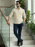 BLUE ROBED Full Sleeve Kurta for men Office Wear in Beige view 132