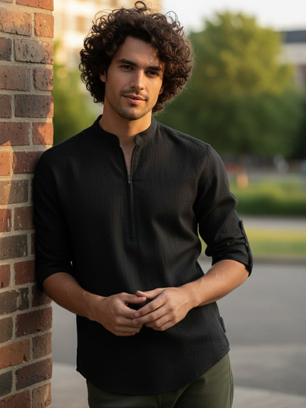 BLUE ROBED Full Sleeve Kurta for men Daily Wear in Black view 2