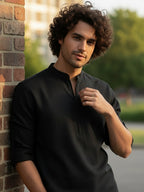 BLUE ROBED Full Sleeve Kurta for men Daily Wear in Black view 26