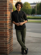 BLUE ROBED Full Sleeve Kurta for men Daily Wear in Black view 25