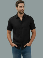 Half Sleeve Spread Collar Cotton Slim Shirt for Men and Boys in Shirt For Men And Yellow by BLUE ROBED, detail view