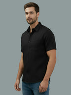 Half Sleeve Spread Collar Cotton Slim Shirt for Men and Boys in Shirt For Men And Yellow by BLUE ROBED, front view