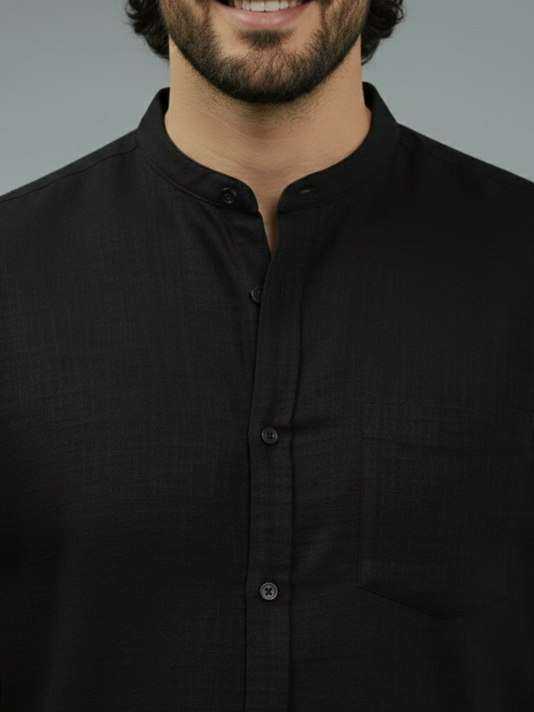 Half Sleeve Chinese Collar Cotton Slim Shirt for Men and Boys in Shirt For Men And White by BLUE ROBED, style view