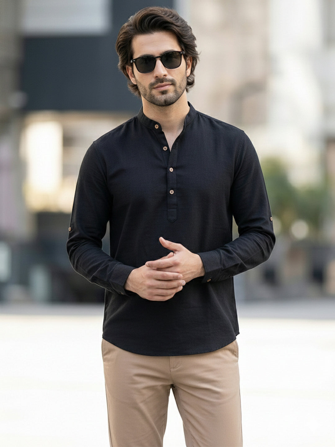 BLUE ROBED Full Sleeve Kurta for men Office Wear in Black view 121
