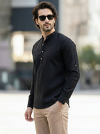 BLUE ROBED Full Sleeve Kurta for men Office Wear in Black view 122