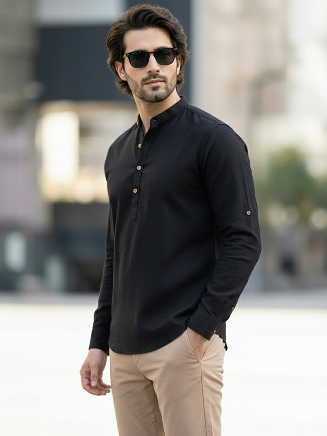 BLUE ROBED Full Sleeve Kurta for men Office Wear in Black view 122