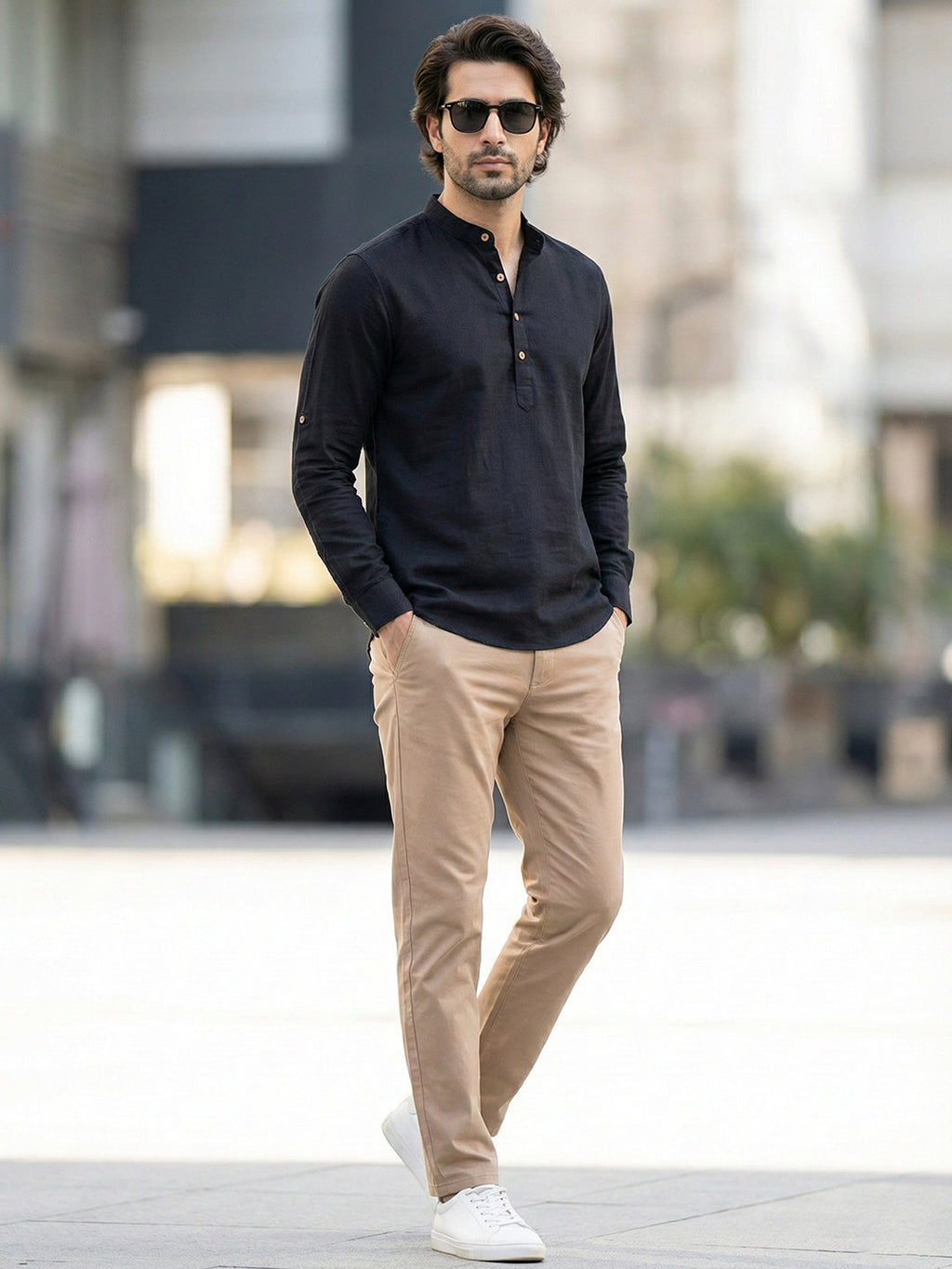 BLUE ROBED Full Sleeve Kurta for men Office Wear in Black view 125