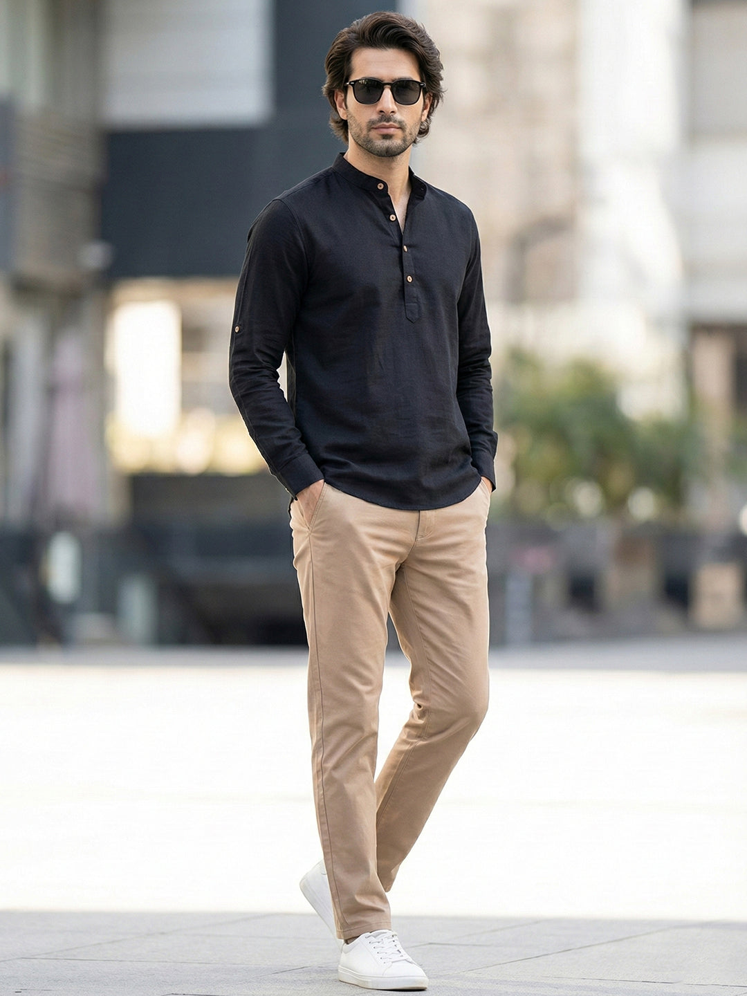 BLUE ROBED Full Sleeve Kurta for men Office Wear in Black view 125