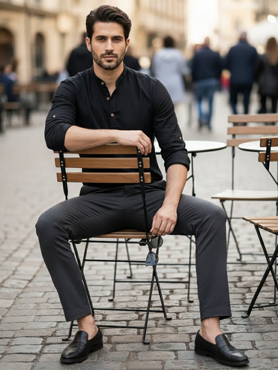 BLUE ROBED Full Sleeve Kurta for men Office Wear in Black view 120