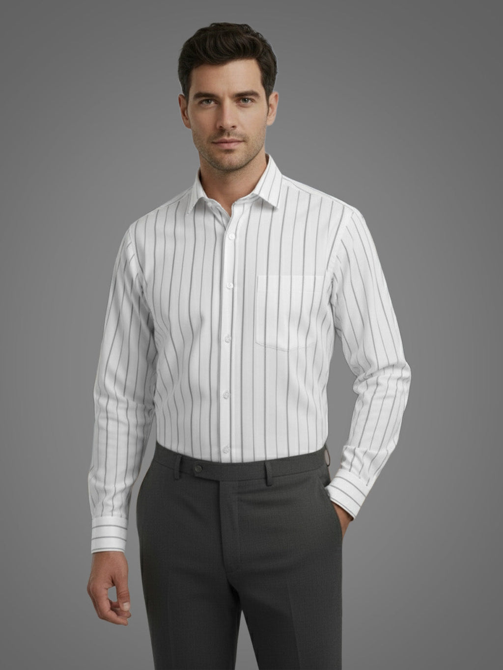 Full Sleeve Spread Collar Cotton Slim Fit Striped Shirt for Men and Boys in Shirt For Men And Black by BLUE ROBED, side view
