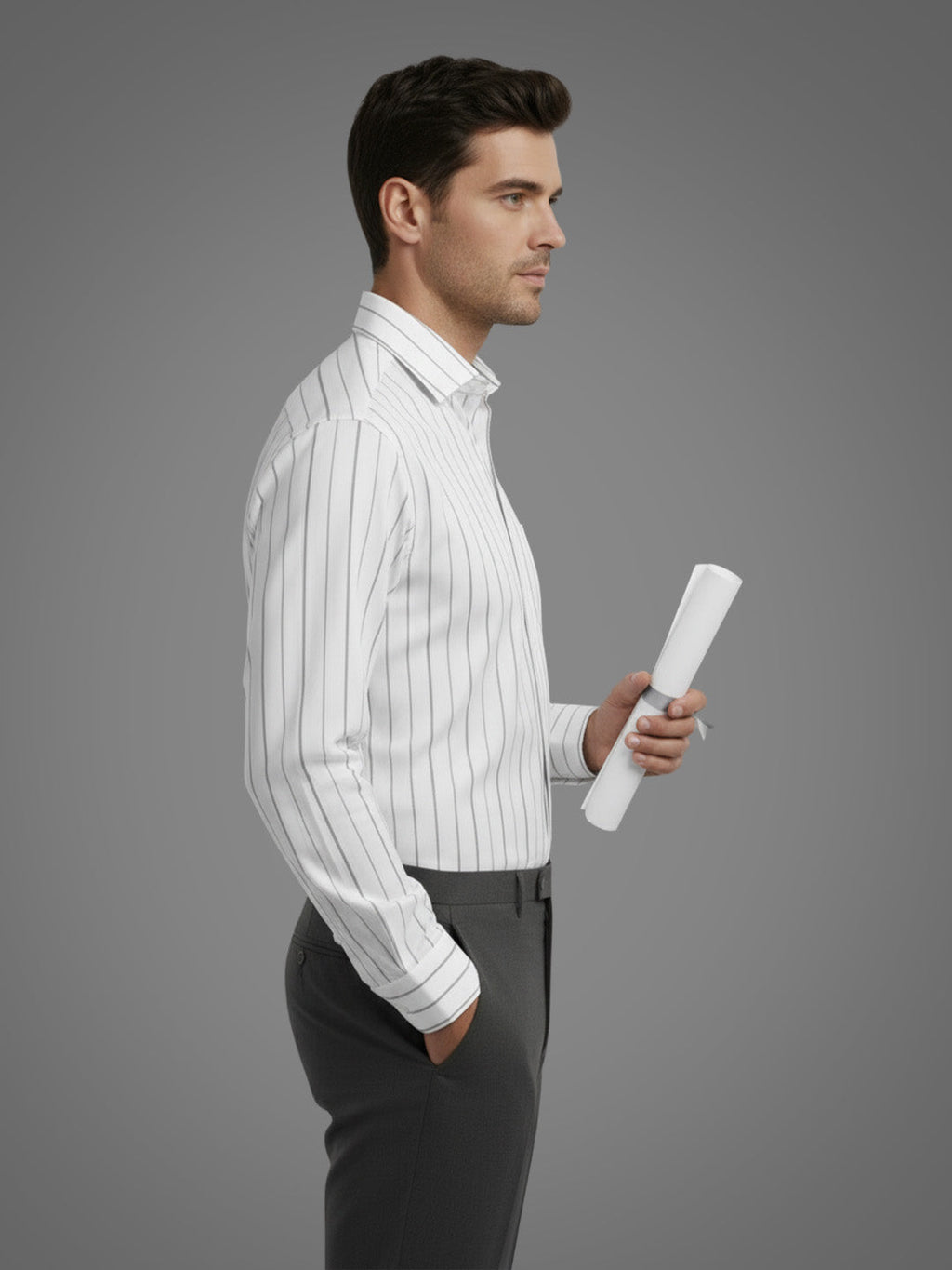 Full Sleeve Spread Collar Cotton Slim Fit Striped Shirt for Men and Boys in Shirt For Men And Black by BLUE ROBED, back view