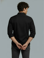Men's Full Sleeve Spread Collar Premium Casual Shirt for Men Daily Wear in Black by BLUE ROBED, front view