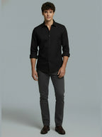Men's Full Sleeve Spread Collar Premium Casual Shirt for Men Daily Wear in Black by BLUE ROBED, back view