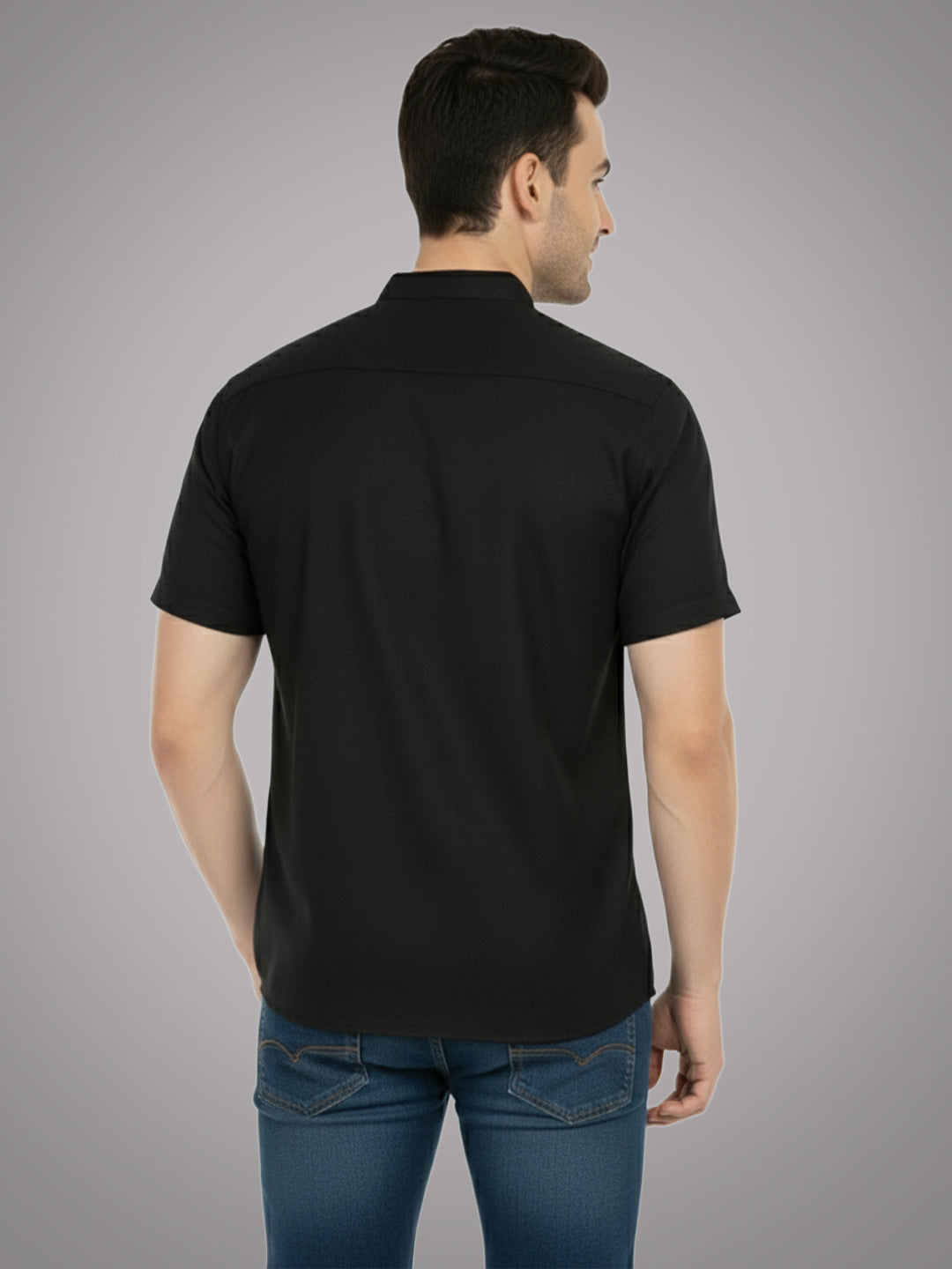 BLUE ROBED Half Sleeve Kurta for men in Black view 16