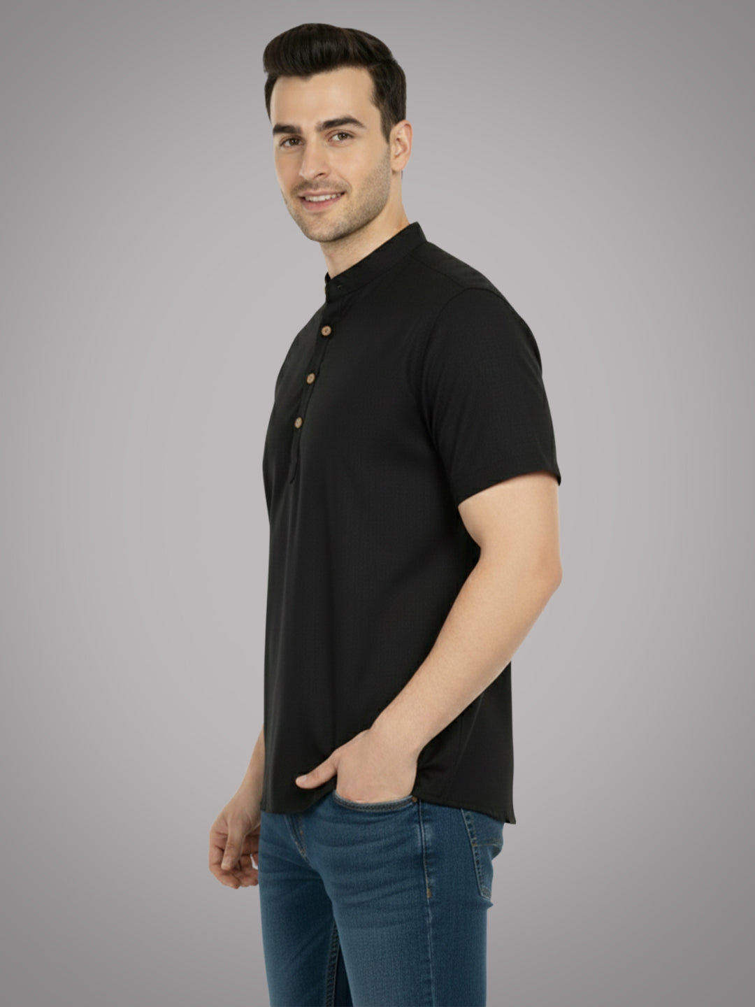 BLUE ROBED Half Sleeve Kurta For Mens - Beige Secondary image