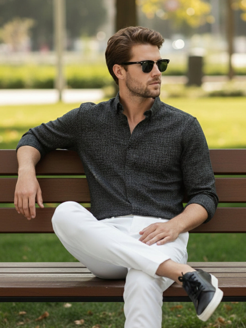 Men's Full Sleeve Spread Collar Cotton Slim Fit Printed Shirt in Red by BLUE ROBED, back view