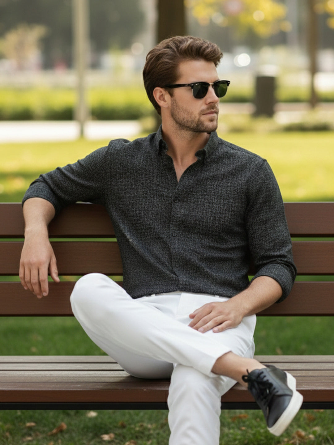 Men's Full Sleeve Spread Collar Cotton Slim Fit Printed Shirt in Red by BLUE ROBED, back view
