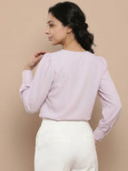 Women’s Crepe Formal Top | Elegant V-Neck Office Wear Blouse