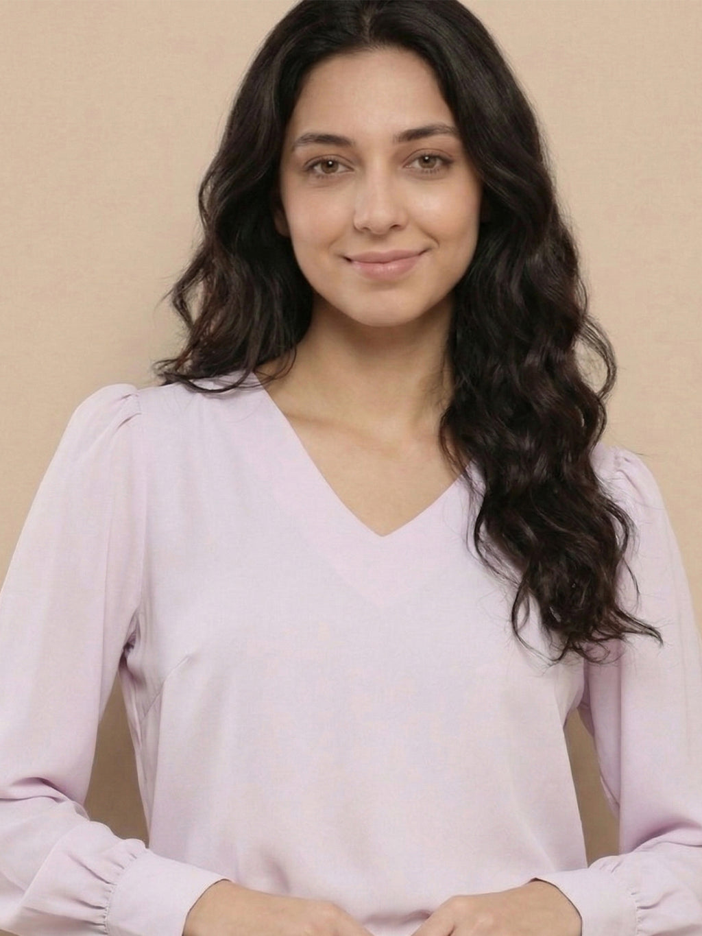 Women’s Crepe Formal Top | Elegant V-Neck Office Wear Blouse